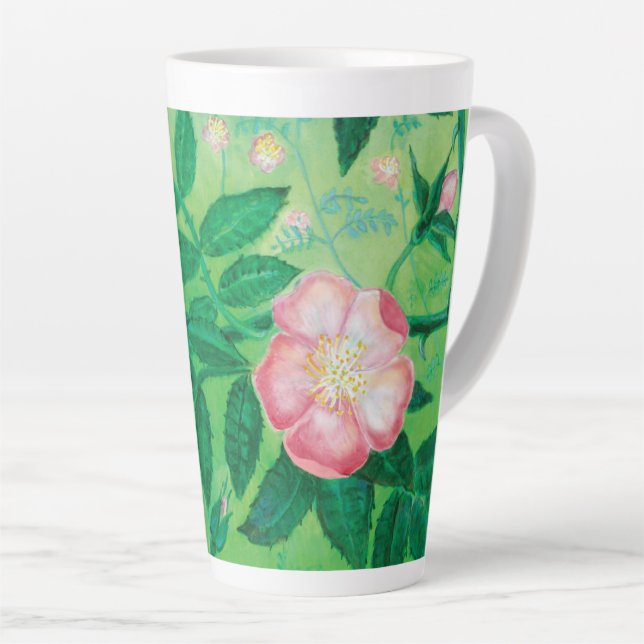 Tasse Latte Fleurs roses sauvages (Angle droit)