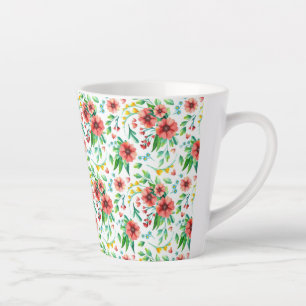 Tasse Latte Fleurs Rouges Peintes À La Main Modèle Floral-2349