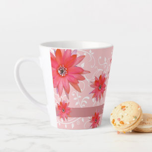 Tasse Latte Fleurs rouges Whimsical Feuilles Tourbillonnant Aj