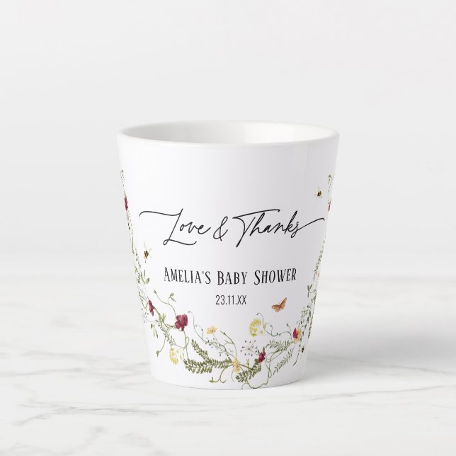 Tasse Latte Fleurs sauvages élégants Baby shower personnalisé  (Devant)