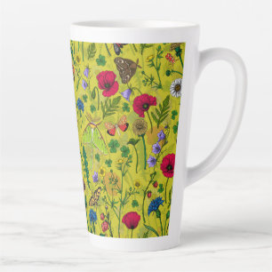 Tasse Latte Fleurs sauvages et papillons de nuit en vert