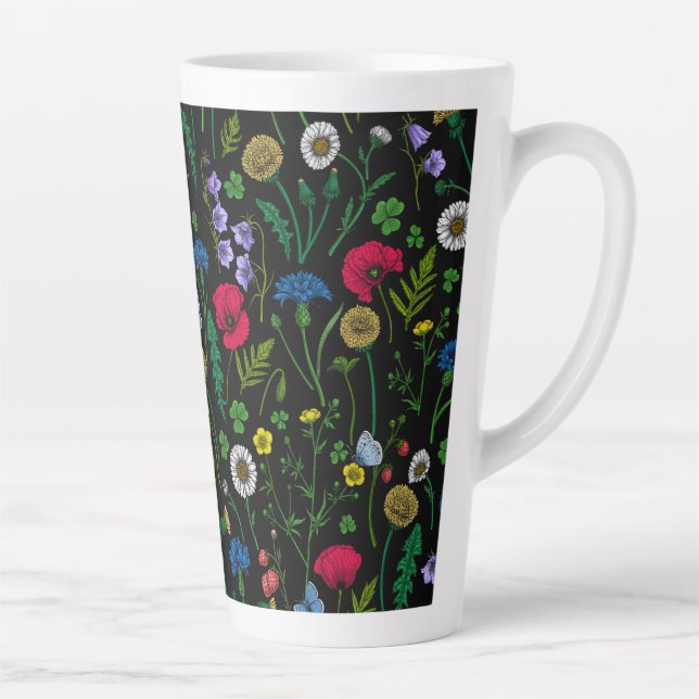 Tasse Latte Fleurs sauvages sur tôle noire (Droite)