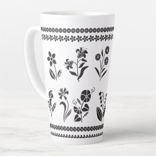 Tasse Latte fleurs-silhouettes-bordures-cadres géant