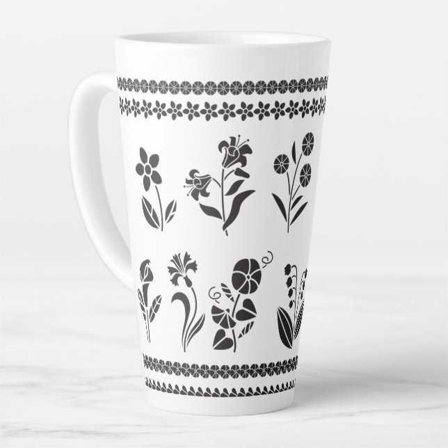 Tasse Latte fleurs-silhouettes-bordures-cadres géant (Angle gauche)