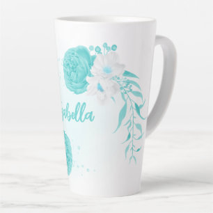 Tasse Latte fleurs turquoise romantique