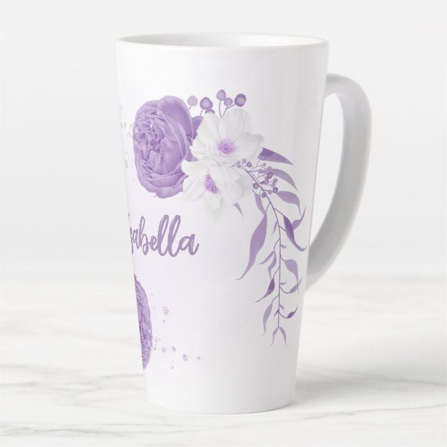 Tasse Latte Fleurs violettes et blanches romantiques  (Angle droit)