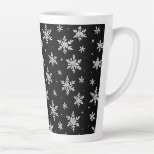 Tasse Latte Flocon de Neige Élégant Argent   Vacances d'Hiver 
