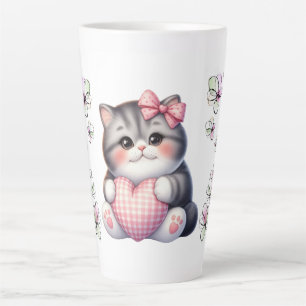 Tasse Latte Floral Avec Chat