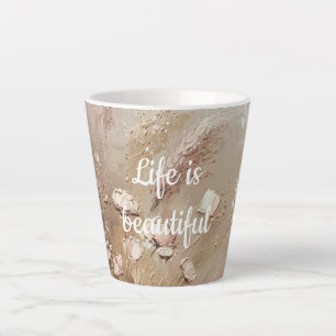 Tasse Latte Floral Boho Beige Blanc