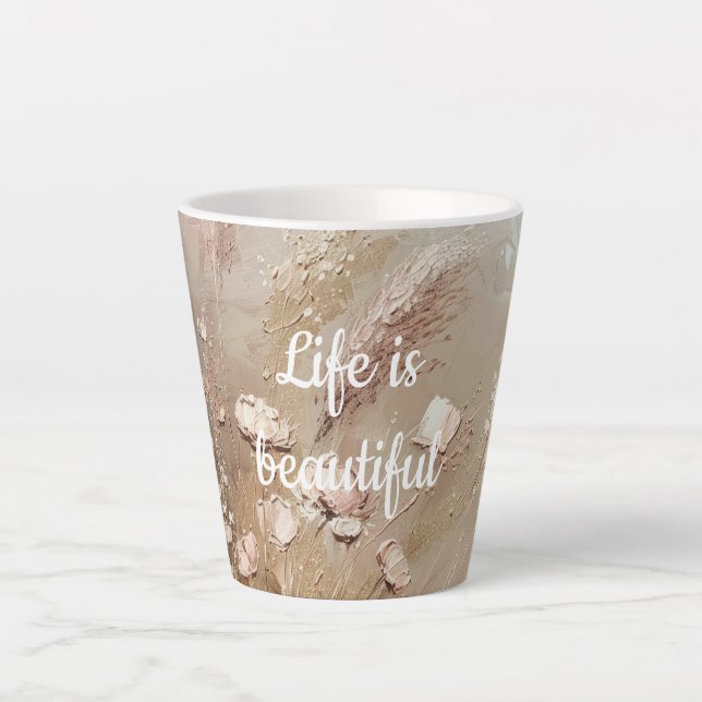 Tasse Latte Floral Boho Beige Blanc (Devant)