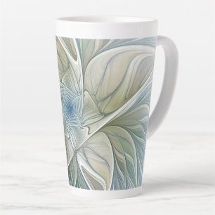 Tasse Latte Floral Dream Motif Abstrait Blue Khaki Fractal
