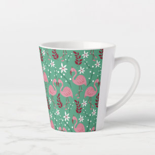 Tasse Latte Floral flamingo sans couture motif rose vert