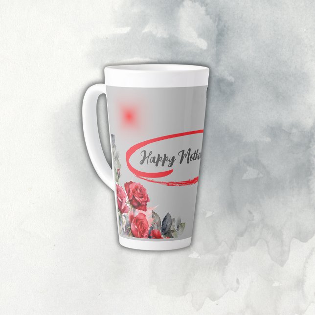 Tasse Latte Floral Grey & Red Bonne fête des mères | (Créateur téléchargé)