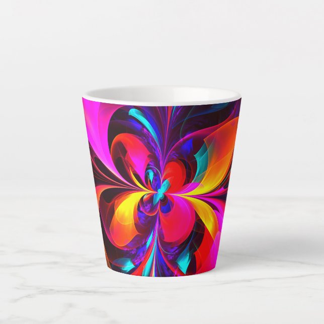 Tasse Latte Floral moderne Art Abstrait Rouge Bleu Motif #07 (Devant)