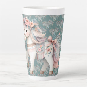 Tasse Latte Floral Pastel Horse Imaginaire illustrateur