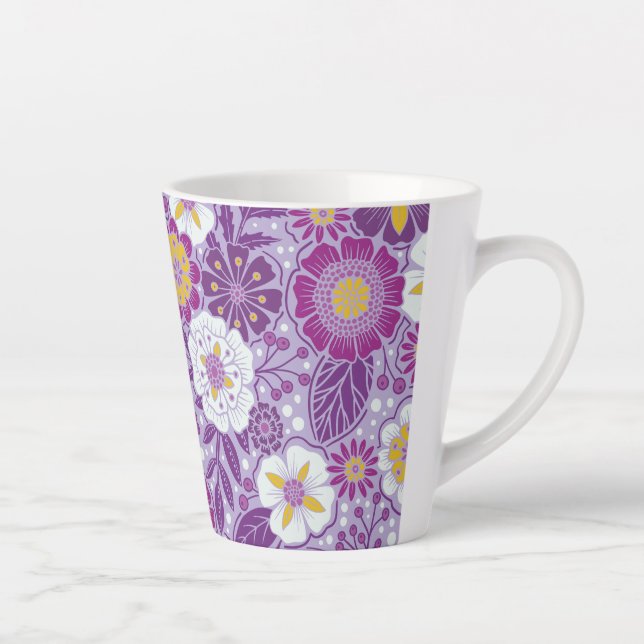 Tasse Latte Floral pourpre, jaune et magenta (Droite)
