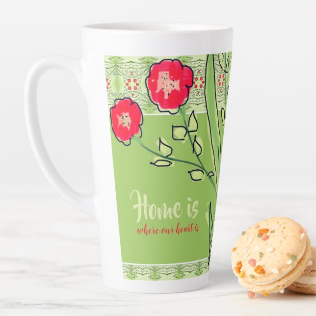 Tasse Latte Floral rouge moderne et artistique (En situation)