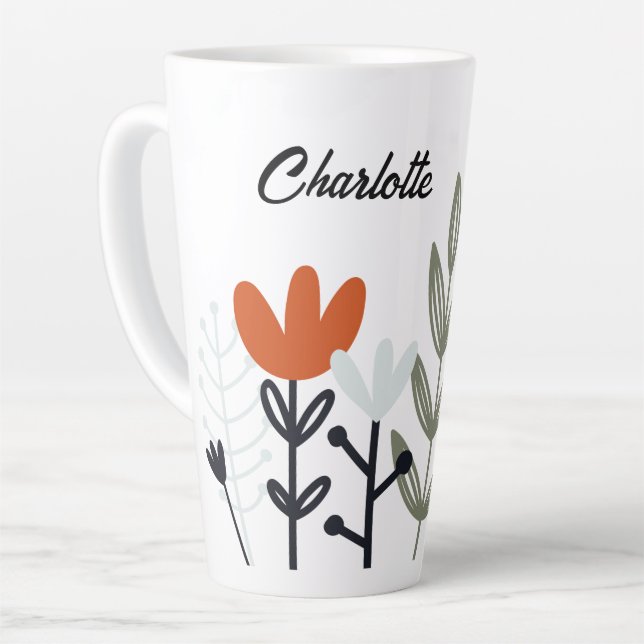 Tasse Latte Floral Whimsical moderne Nom personnalisé (Angle gauche)