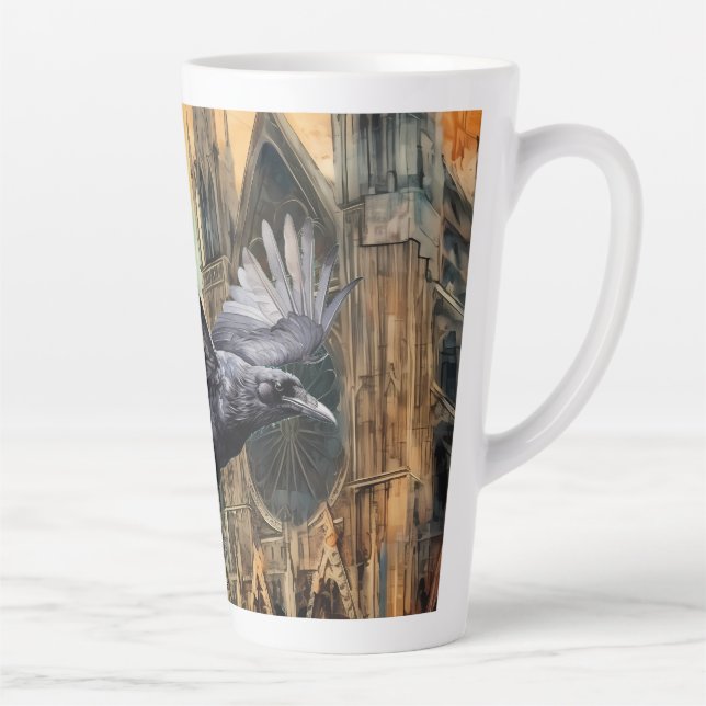 Tasse Latte Flying Raven et la cathédrale gothique médiévale (Droite)