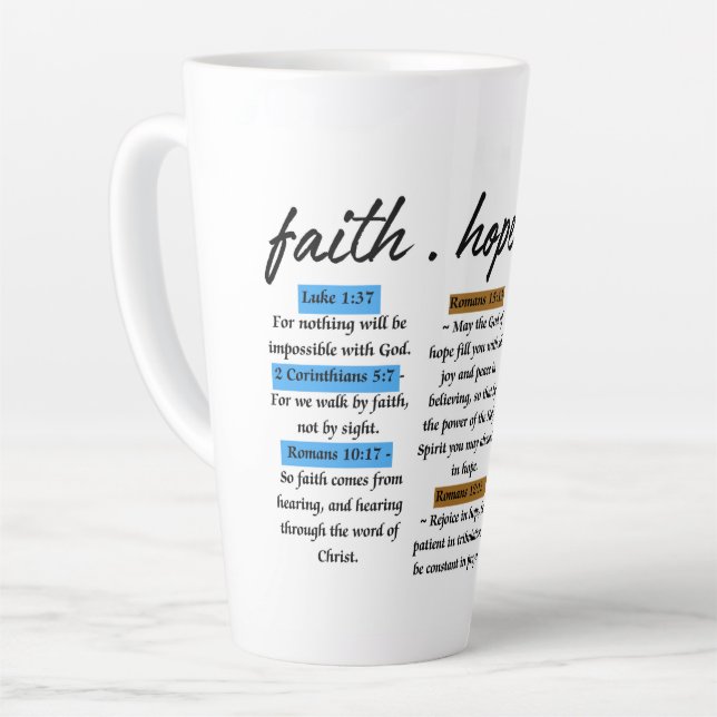 Tasse Latte Foi, Espoir, Amour : Versets bibliques Inspirants (Angle gauche)