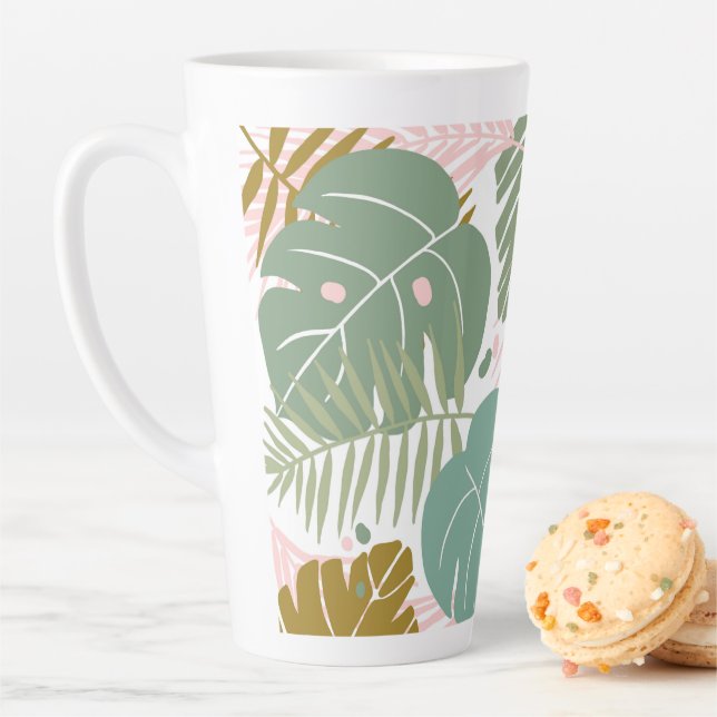 Tasse Latte Foliage Tropical - Motif Monstère Et Feuille De Pa (En situation)