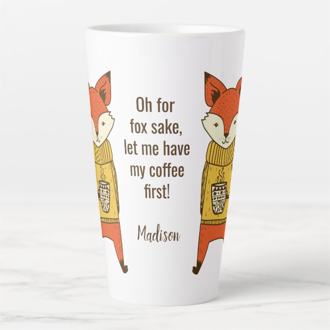 Tasse Latte Fox Sake nom et texte personnalisé Latte muette (Devant)