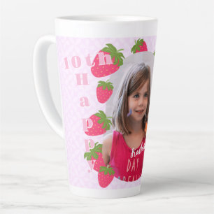 Tasse Latte Fraise rose photo Anniversaire