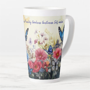Tasse Latte Fruit de l'Esprit avec papillons et fleurs