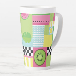 Tasse Latte Fruit d'été coloré rose vert vert mosaïque jaune