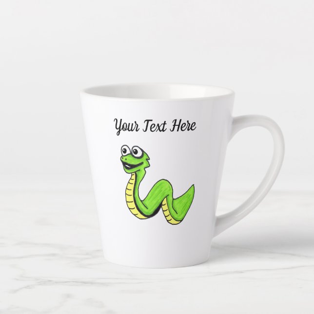 Tasse Latte Fun Cartogramme serpent Gros yeux vert brillant Ja (Droite)