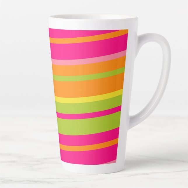 Tasse Latte Fun Hot Pink, Green, Orange et Yellow Stripes (Droite)