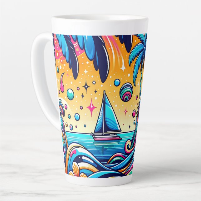 Tasse Latte Fun Whimsic Psychedelic Voilier (Angle gauche)