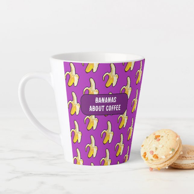 Tasse Latte Funny Bananas About Coffee Bold Pixel Art Pattern (En situation)