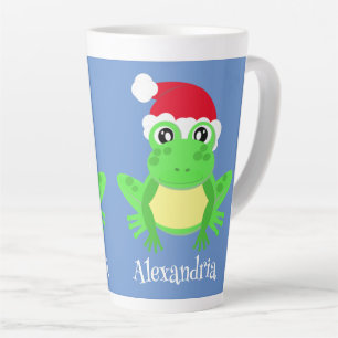 Tasse Latte Funny Christmas Frog Santa Hat Blue Nouveauté