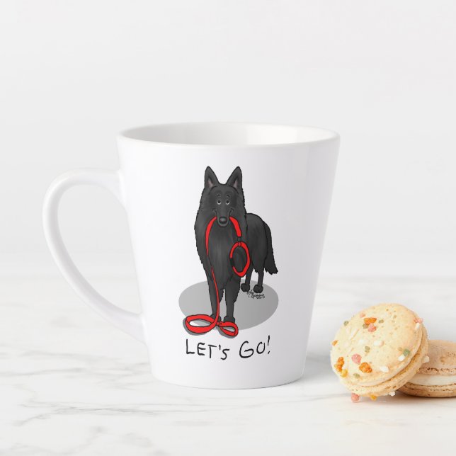 Tasse Latte Funny Let's Go! Walk Belgian Sheepdog (black 1) (En situation)