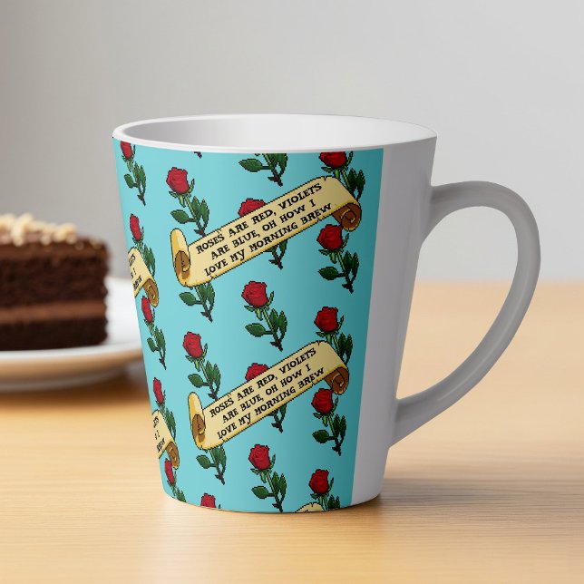 Tasse Latte Funny Red Roses Are Red Coffee Poem Ribbon Pattern (Créateur téléchargé)