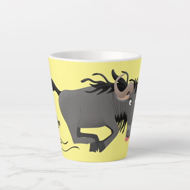 Tasse Latte Funny wildebeest running cartoon illustration (Devant)