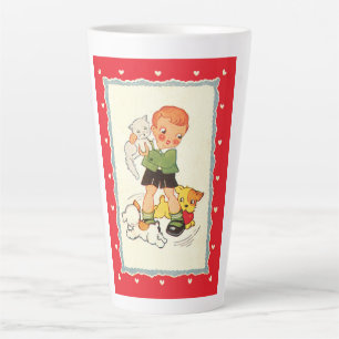 Tasse Latte Garçon vintage sauvant un chaton de chiots de cour