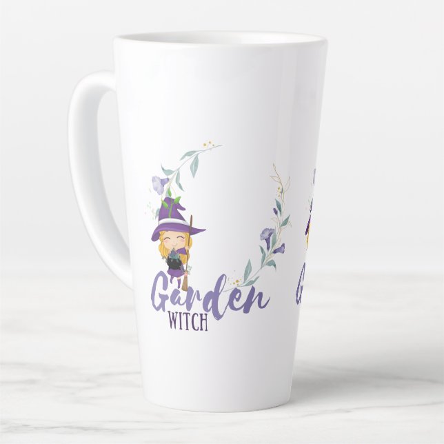 Tasse Latte GARDEN WITCH - Personnalisez avec du texte, un sor (Angle gauche)