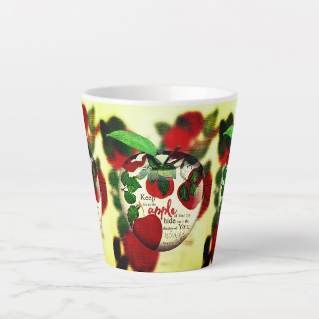 Tasse Latte Gardez-Moi Comme La Pomme Votre Oeil (Psaume 17:8) (Devant)