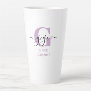 Tasse Latte Gigi écriture élégante Monogramme Lilas Blanc