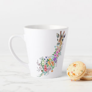 Tasse Latte Girafe de bouquet coloré - Dessin floral