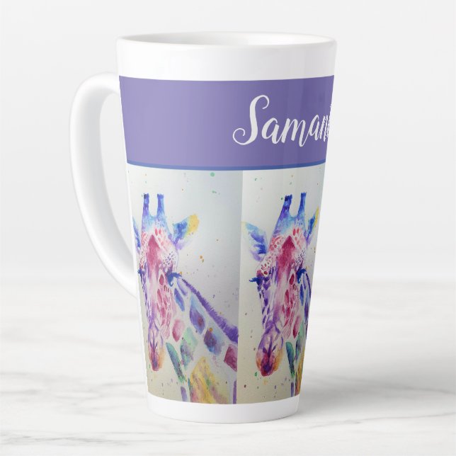 Tasse Latte Giraffe Aquarelle mignonne Filles Whimsical Nom Ar (Angle gauche)