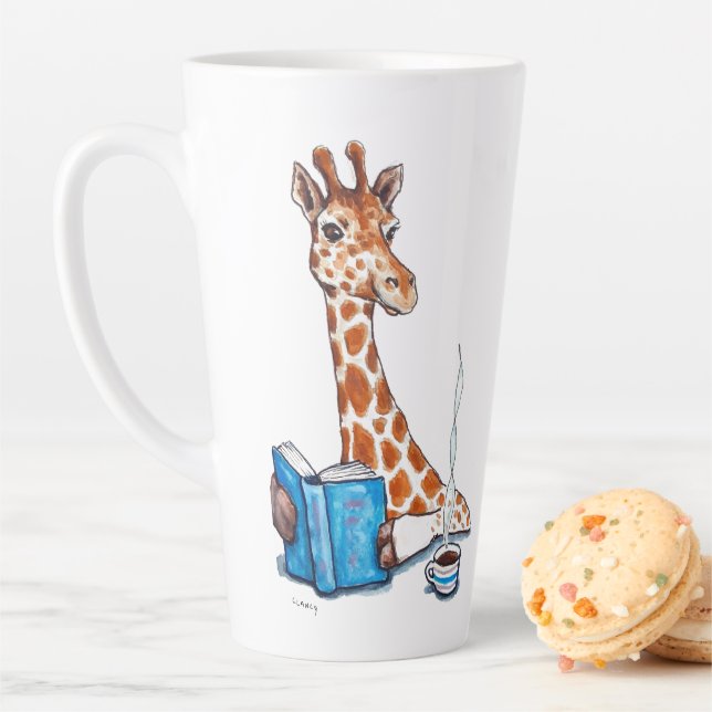 Tasse Latte Giraffe avec livre et boisson (En situation)