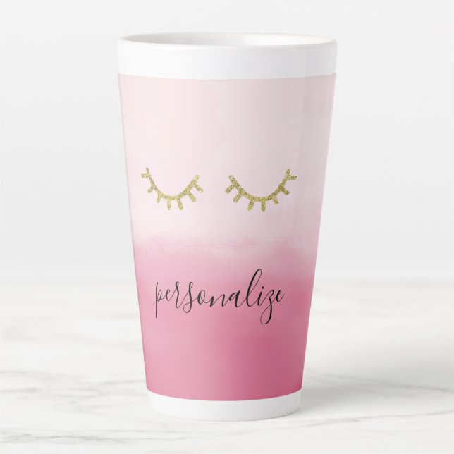 Tasse Latte Girl Gold Glitz Eyelashes rose Ombre (Devant)