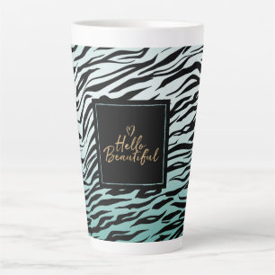 Tasse Latte Girly Mint Black Zebra Print Ombre Hello Beautity