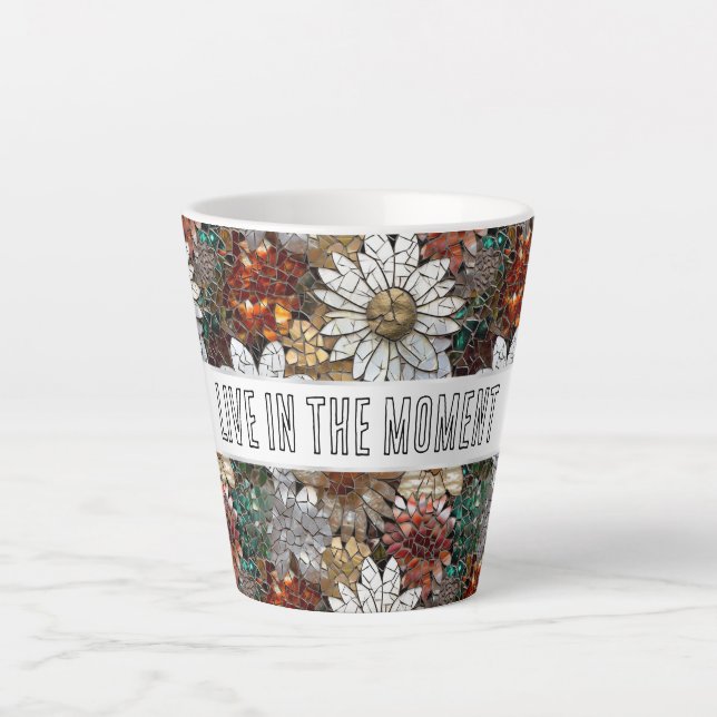 Tasse Latte Glam Champagne Or Rouge Fleurs blanches (Devant)