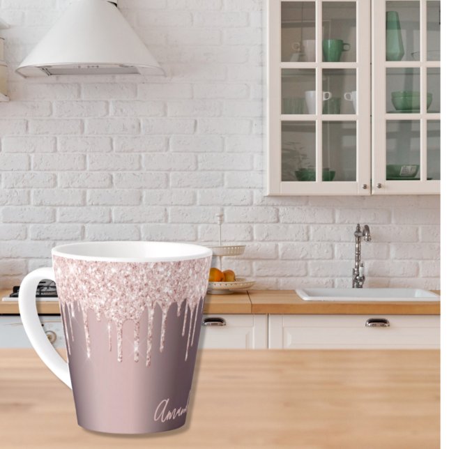 Tasse Latte Glitter drip rose gold copper ombre girly name (Créateur téléchargé)