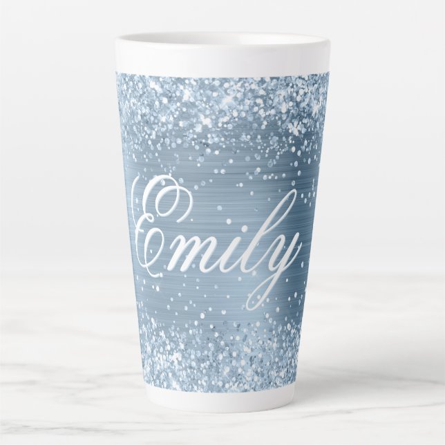 Tasse Latte Glitterie personnalisée Foil bleu clair (Devant)