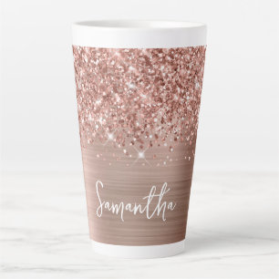 Tasse Latte Glitterie Rose d'étincelle Nom du glamour d'or
